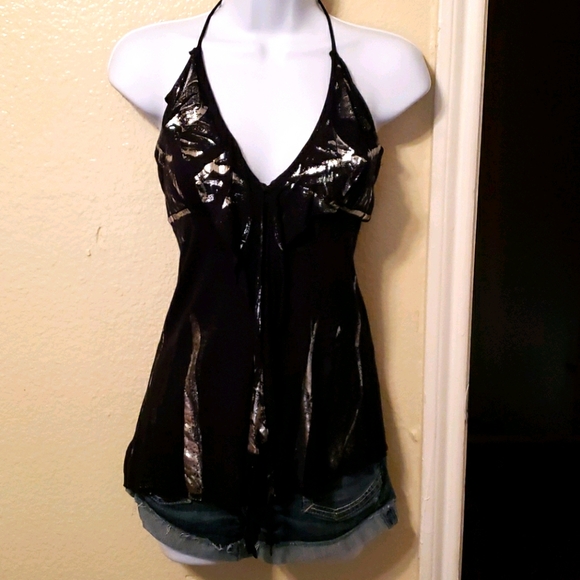 Solimar Tops - Black&silver halter top